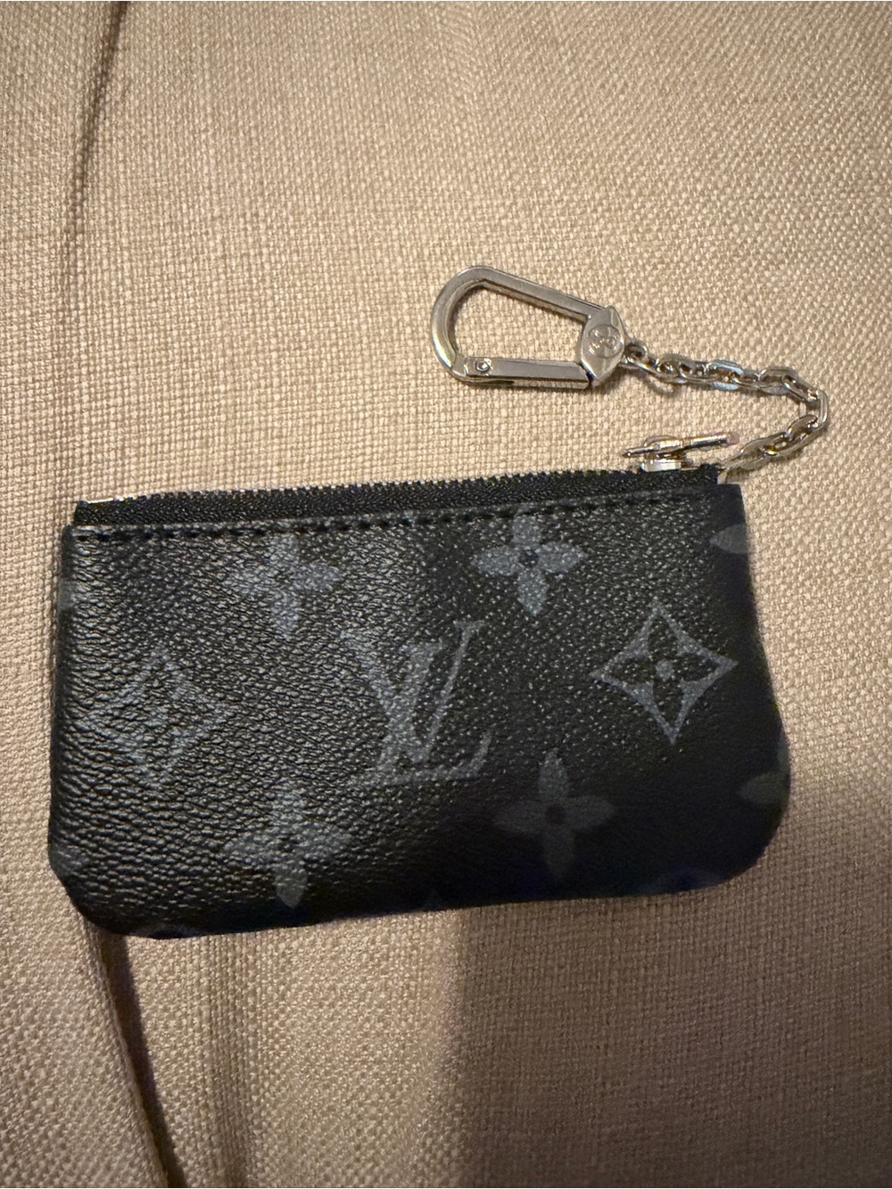 Louis Vuitton Black Monogram Key Chain Pouch with Silver Hardware